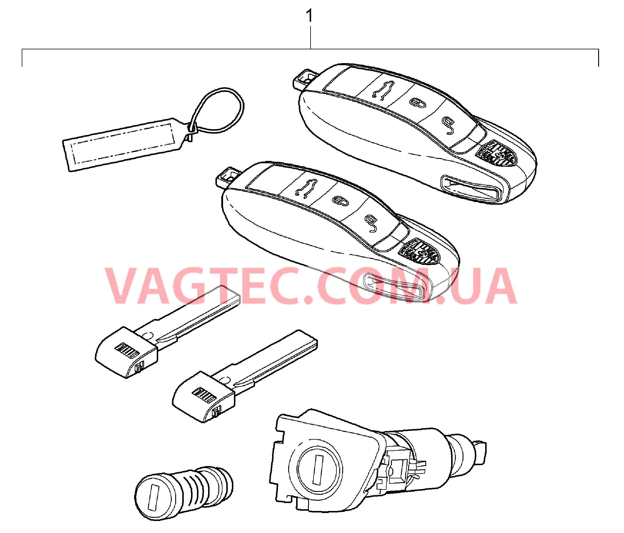 898-000 Ремонтные комплекты, Набор замков, состоит из:, Замок перчаточного ящика, Цилиндр замка, Аварийный ключ, Ручной передатчик, Брелок для ключей для PORSCHE Cayenne 2011-2018USA