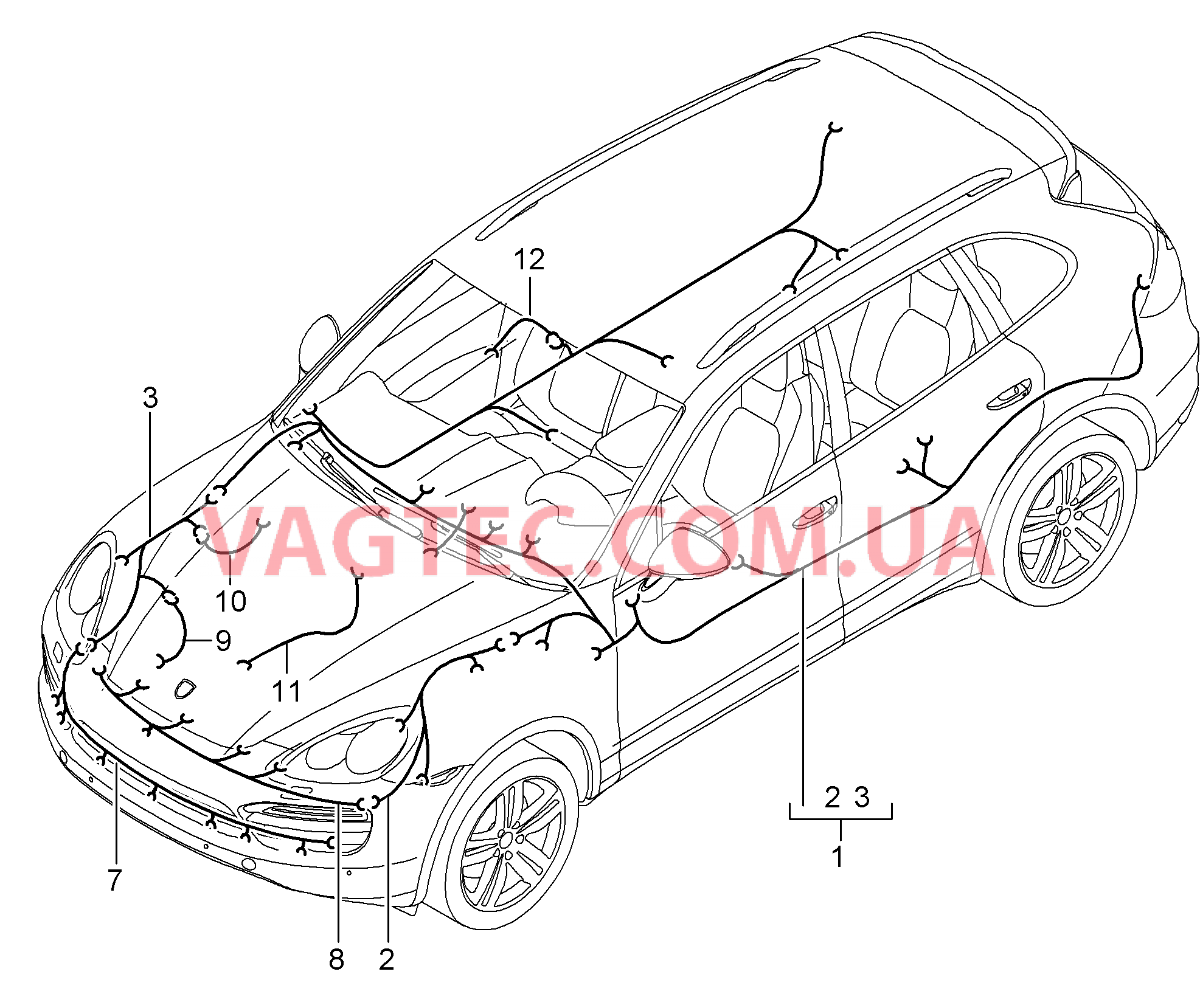 902-010 Жгуты проводов, Салон, Бампер, Передняя часть, ABS, Индик.износа торм.колодок, Передняя ось для PORSCHE Cayenne 2011-2018USA