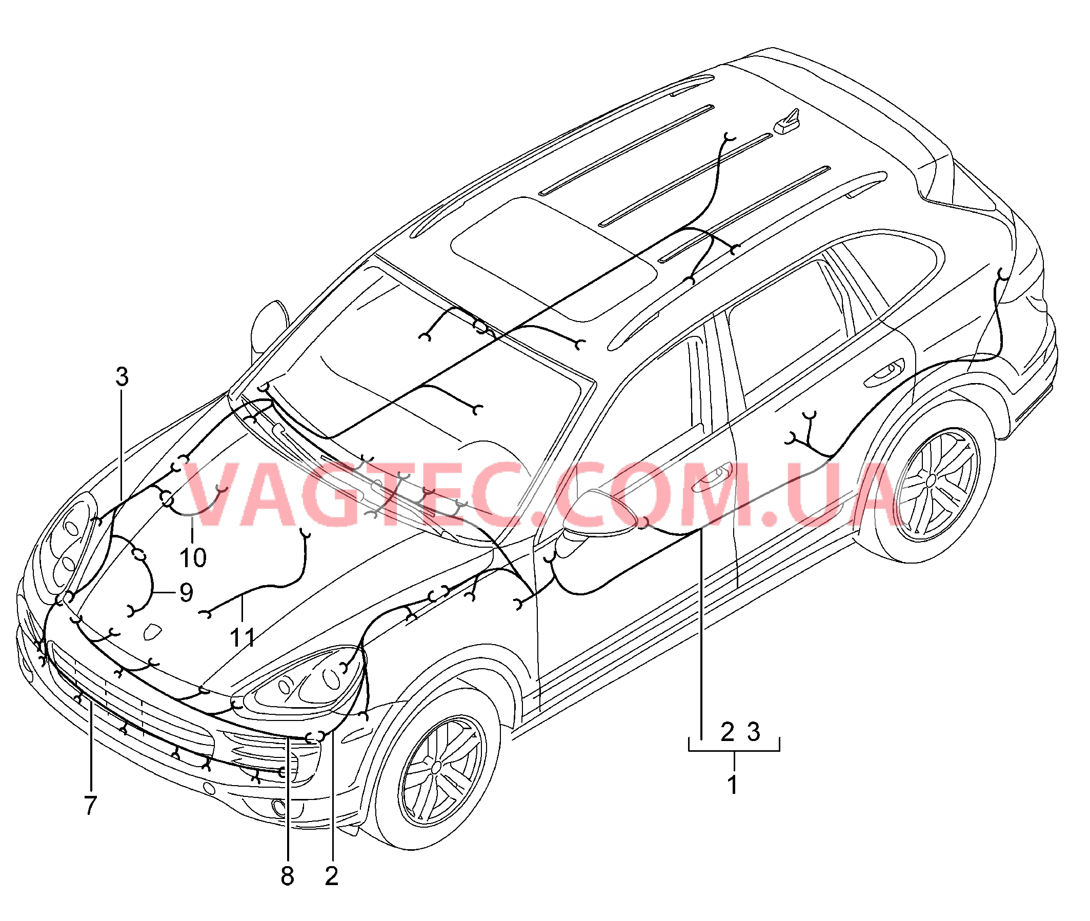 902-011 Жгуты проводов, Салон, Бампер, Передняя часть, ABS, Индик.износа торм.колодок, Передняя ось для PORSCHE Cayenne 2011-2018