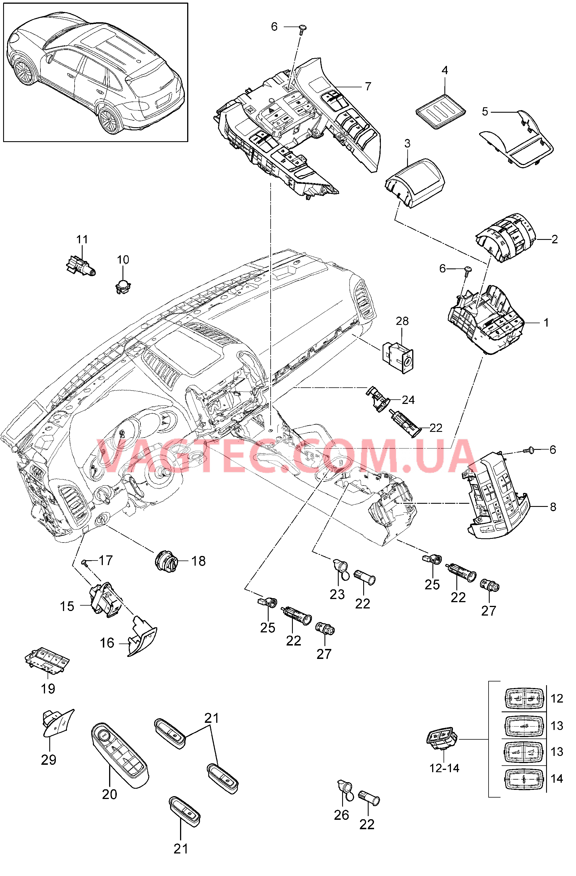 903-004 Выключатель, Панель управления, Кондиционер для PORSCHE Cayenne 2011-2018