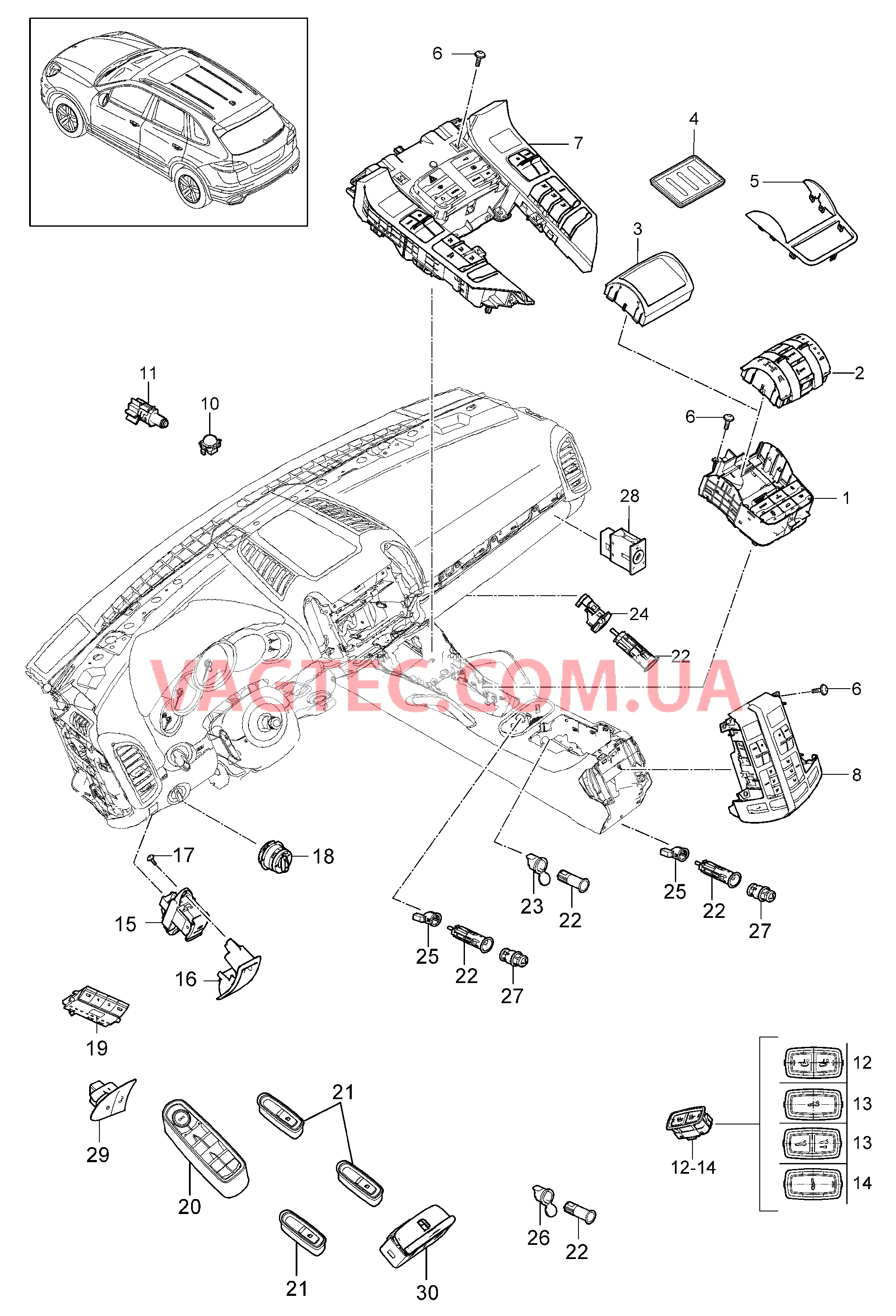 903-005 Выключатель, Панель управления, Кондиционер для PORSCHE Cayenne 2011-2018