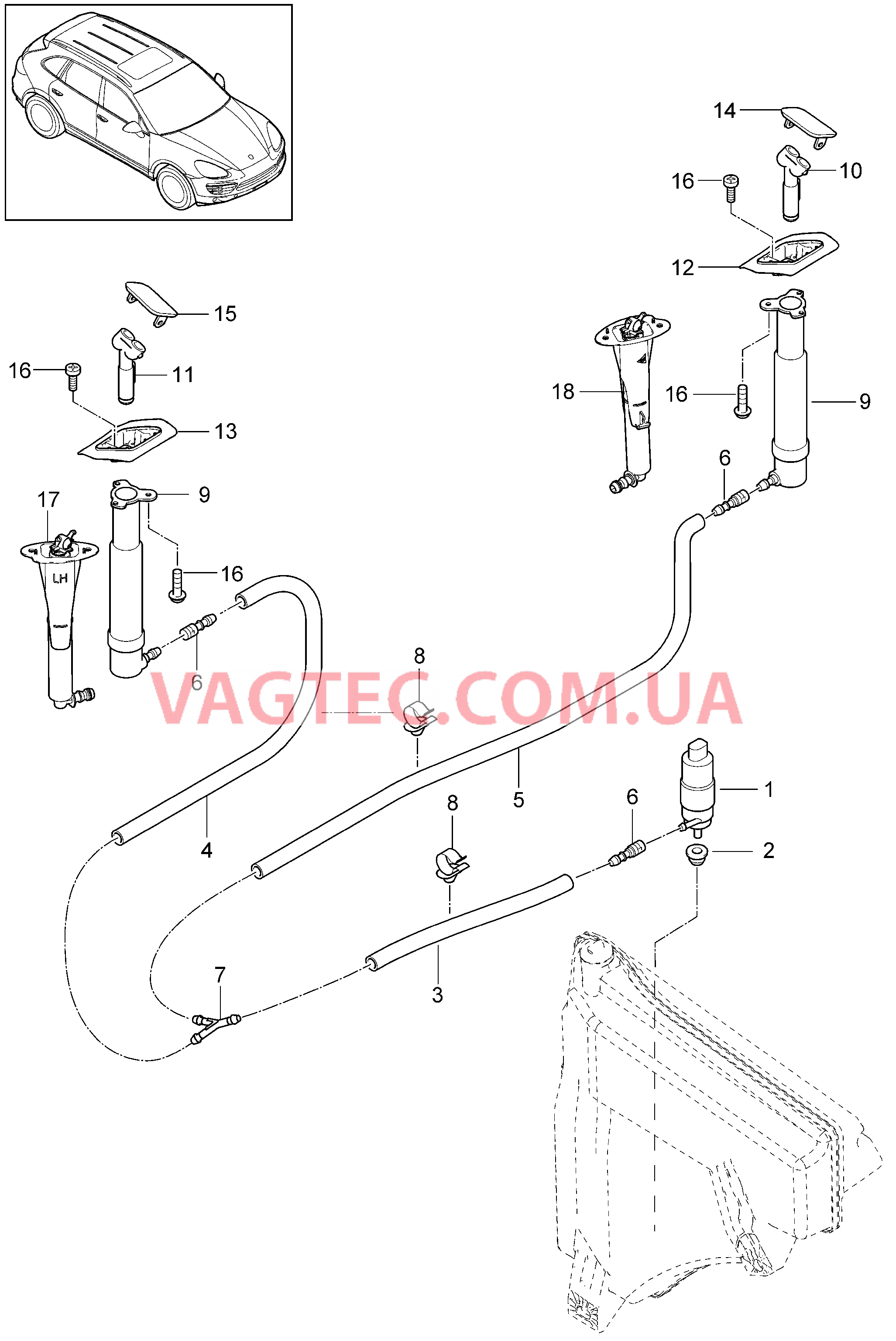 904-020 Система очистки фар
						
						I8X1 для PORSCHE Cayenne 2011-2018