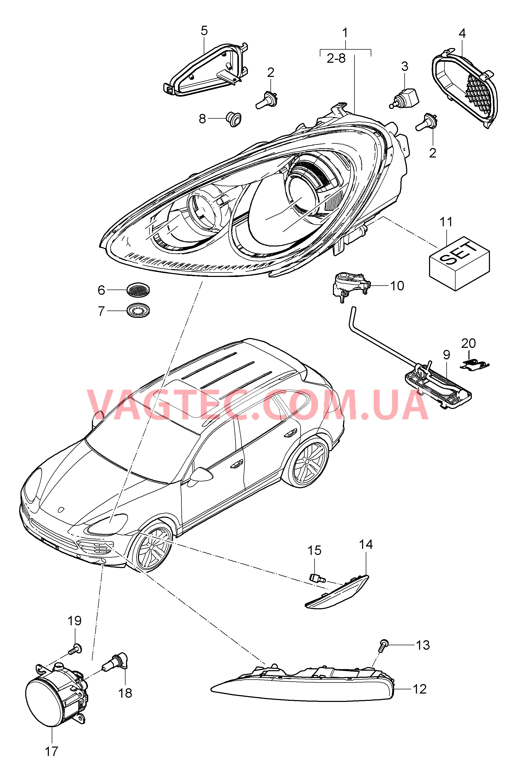 905-000 Фара, Указатель поворота, Противотуманная фара
						
						I8BB/8BF/8BR для PORSCHE Cayenne 2011-2018