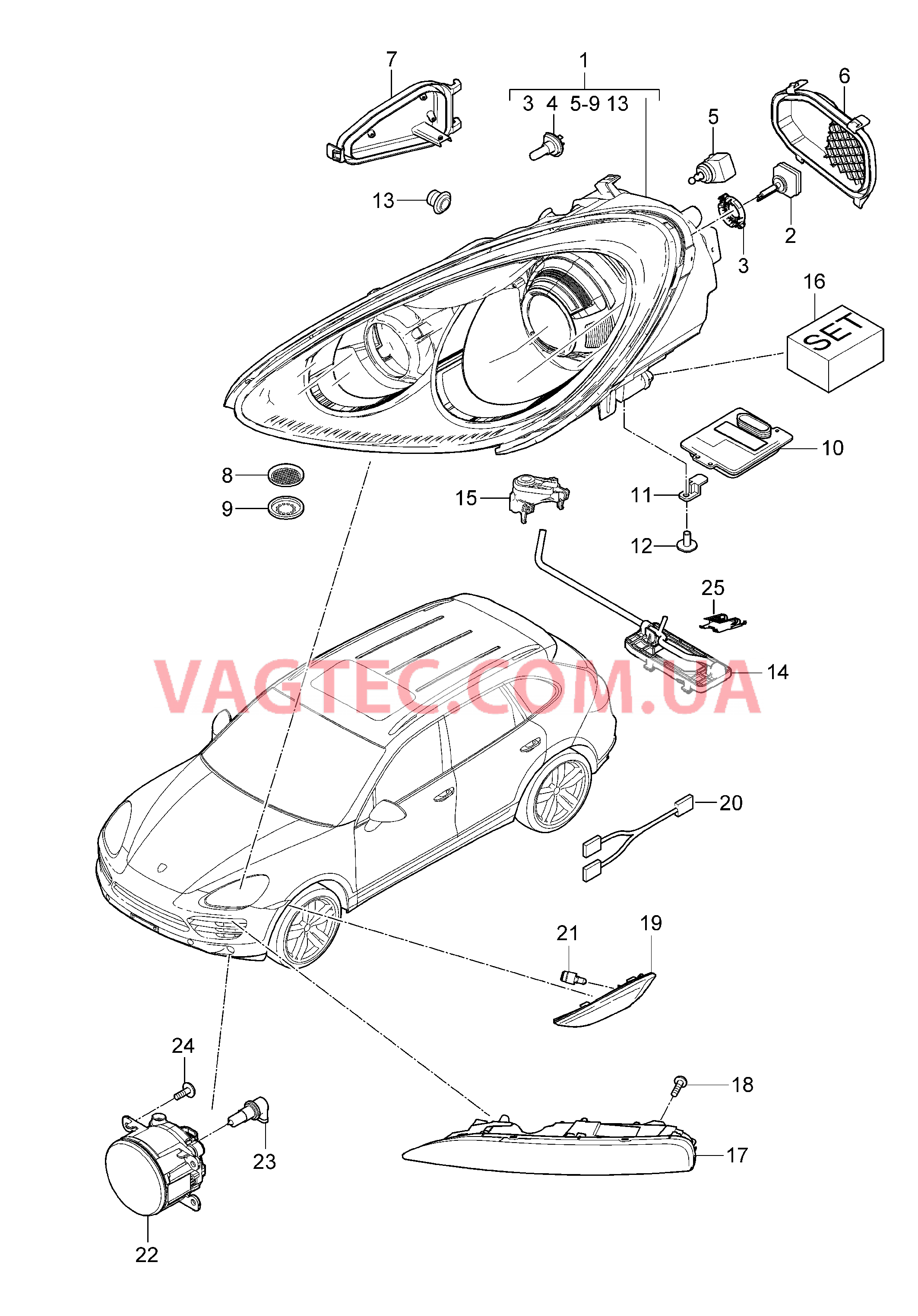 905-002 Фара, Указатель поворота, Противотуманная фара
						
						I8BC/8BZ/8JD для PORSCHE Cayenne 2011-2018