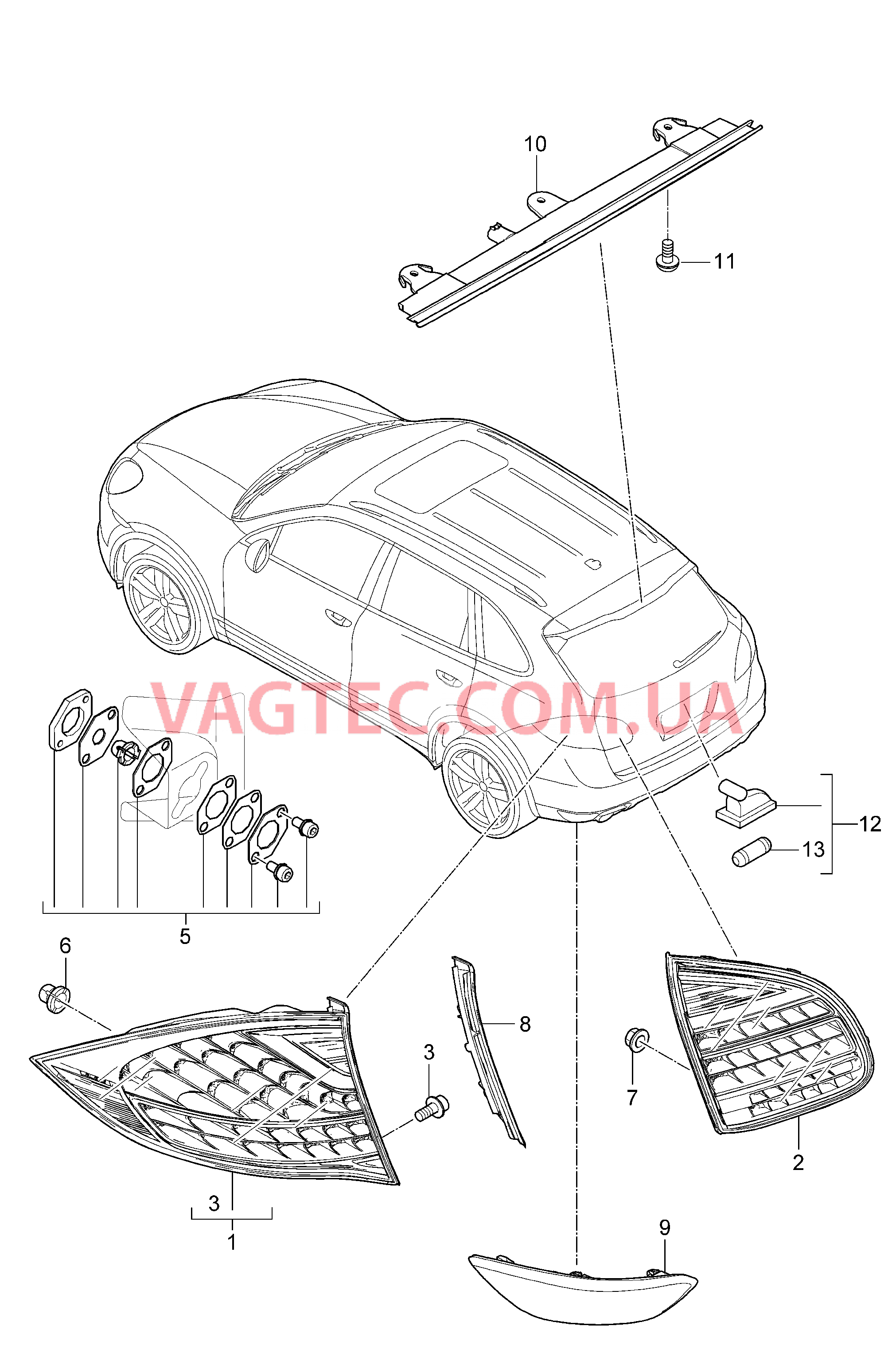 905-006 Задний фонарь, Доп.сигнал торможения, Лампа освещения номерного знака для PORSCHE Cayenne 2011-2018