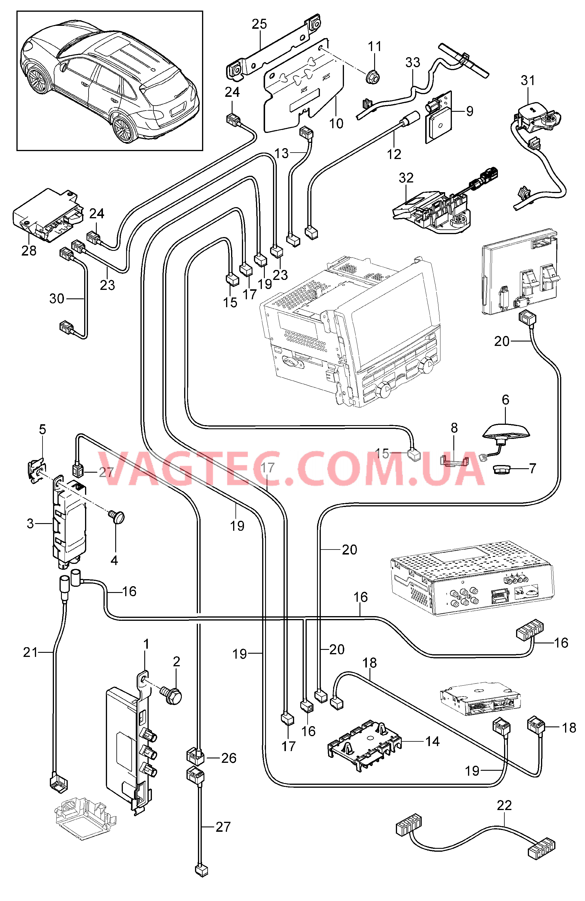 911-004 Антенный усилитель, Антенна, Соединительная трубка для PORSCHE Cayenne 2011-2018