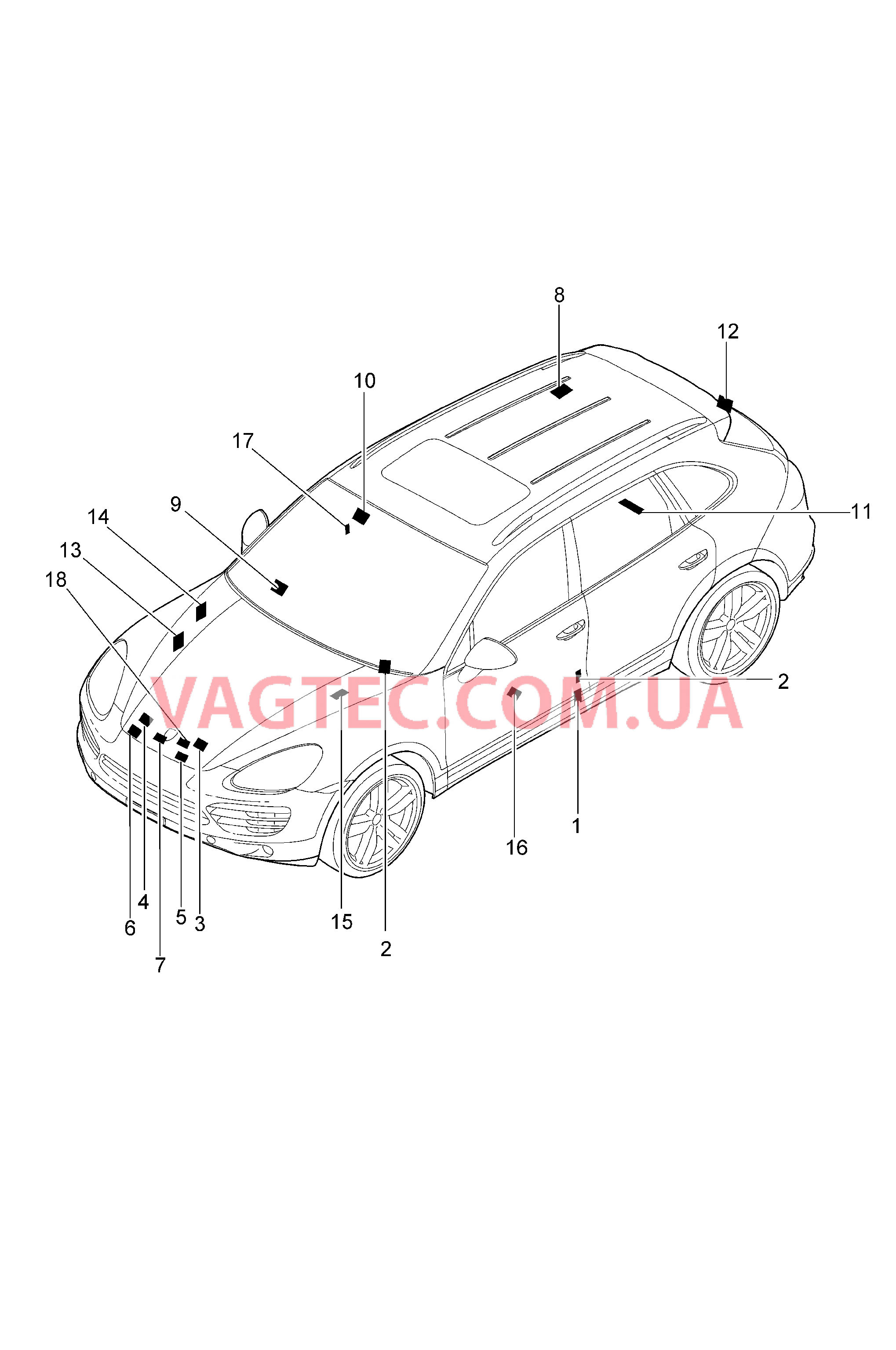 001-005 Наклейки для PORSCHE Cayenne 2011-2018