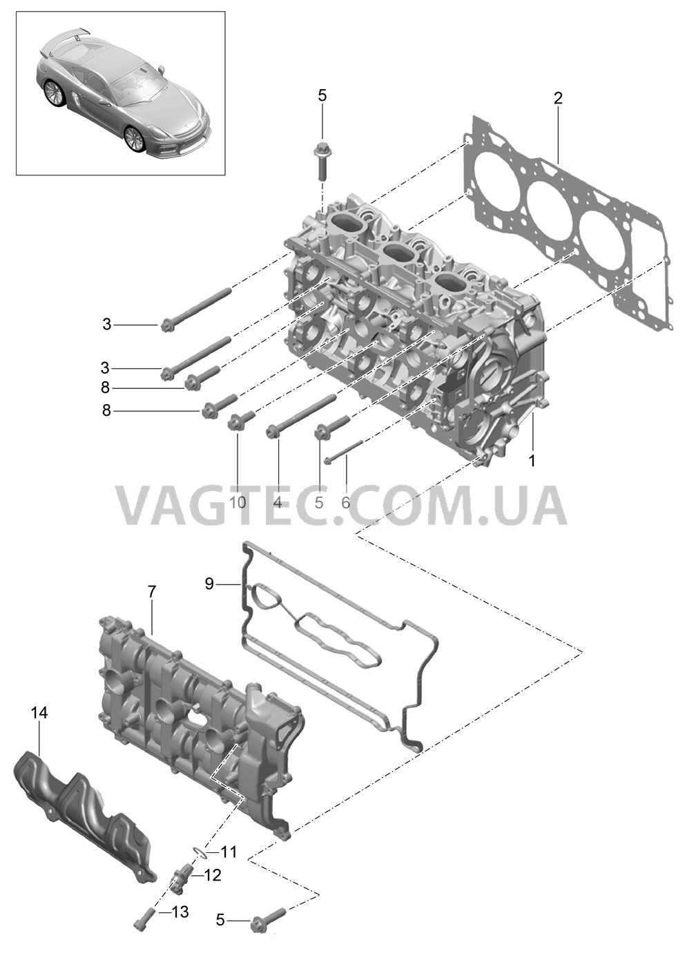 103-000 Гбц, с, Клапаны, Прокладка ГБЦ, Клапанная крышка для PORSCHE CaymanGT4 2016-USA