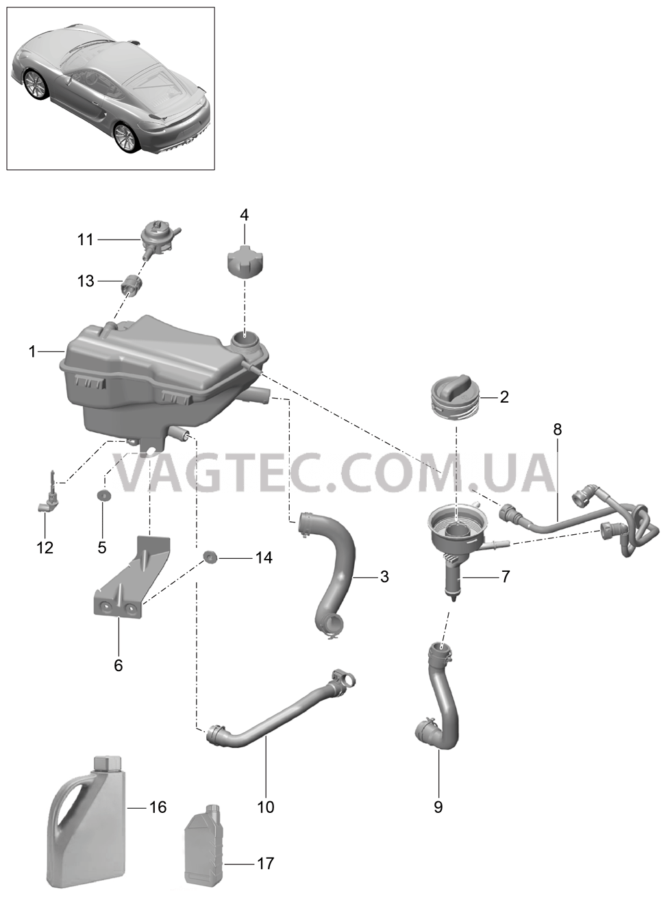 105-020 Водяное охлаждение 3, Водяной резервуар, Подача масла для PORSCHE CaymanGT4 2016