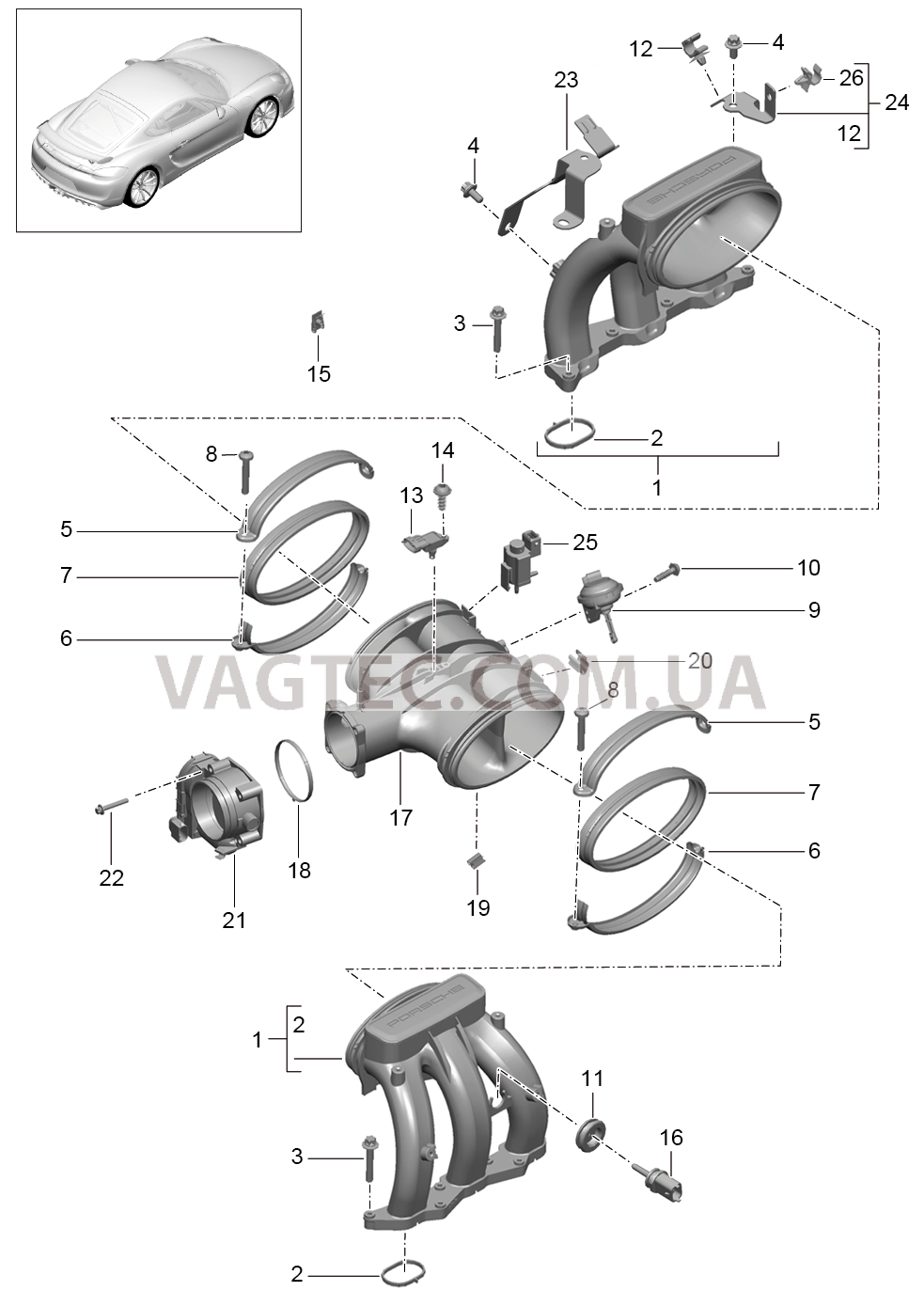 107-010 Впускной коллектор, Патр. дроссел.заслонки для PORSCHE CaymanGT4 2016