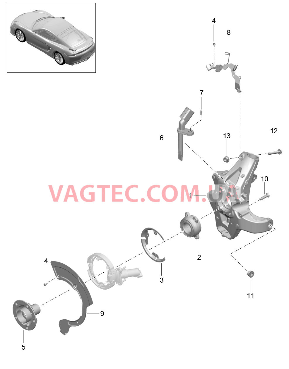 501-000 Задняя ось, Корпус подшипника ступицы, Ступица для PORSCHE CaymanGT4 2016-USA