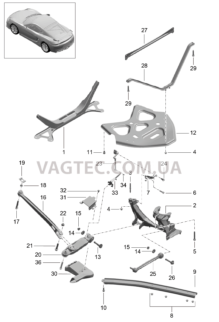 501-001 Задняя ось, Боковая часть, Держатель, Рычаг для PORSCHE CaymanGT4 2016