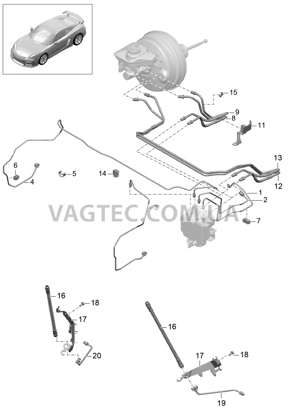 604-005 Тормозные магистрали, Передняя часть кузова, передний для PORSCHE CaymanGT4 2016-USA