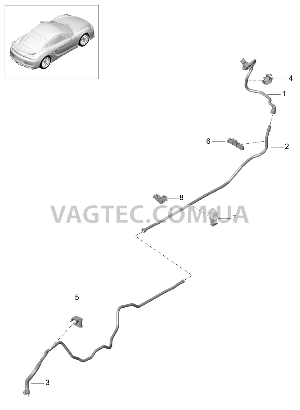 604-015 Вакуумный трубопровод, Тормозной усилитель, передний, средний, задний для PORSCHE CaymanGT4 2016-USA