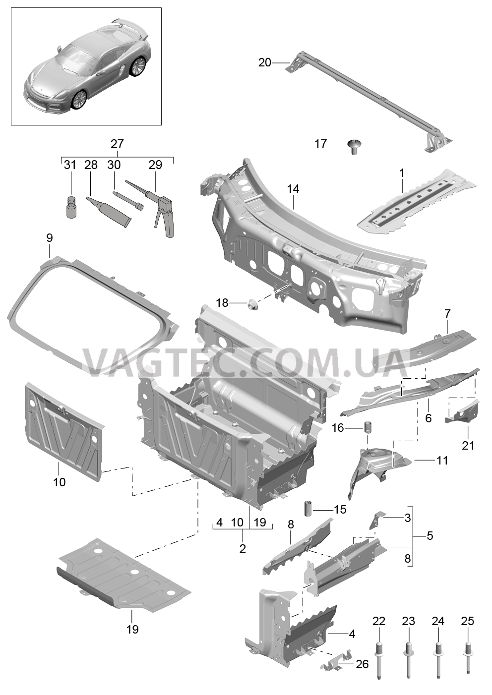 801-010 Передняя часть кузова, Отдельные детали для PORSCHE CaymanGT4 2016-USA