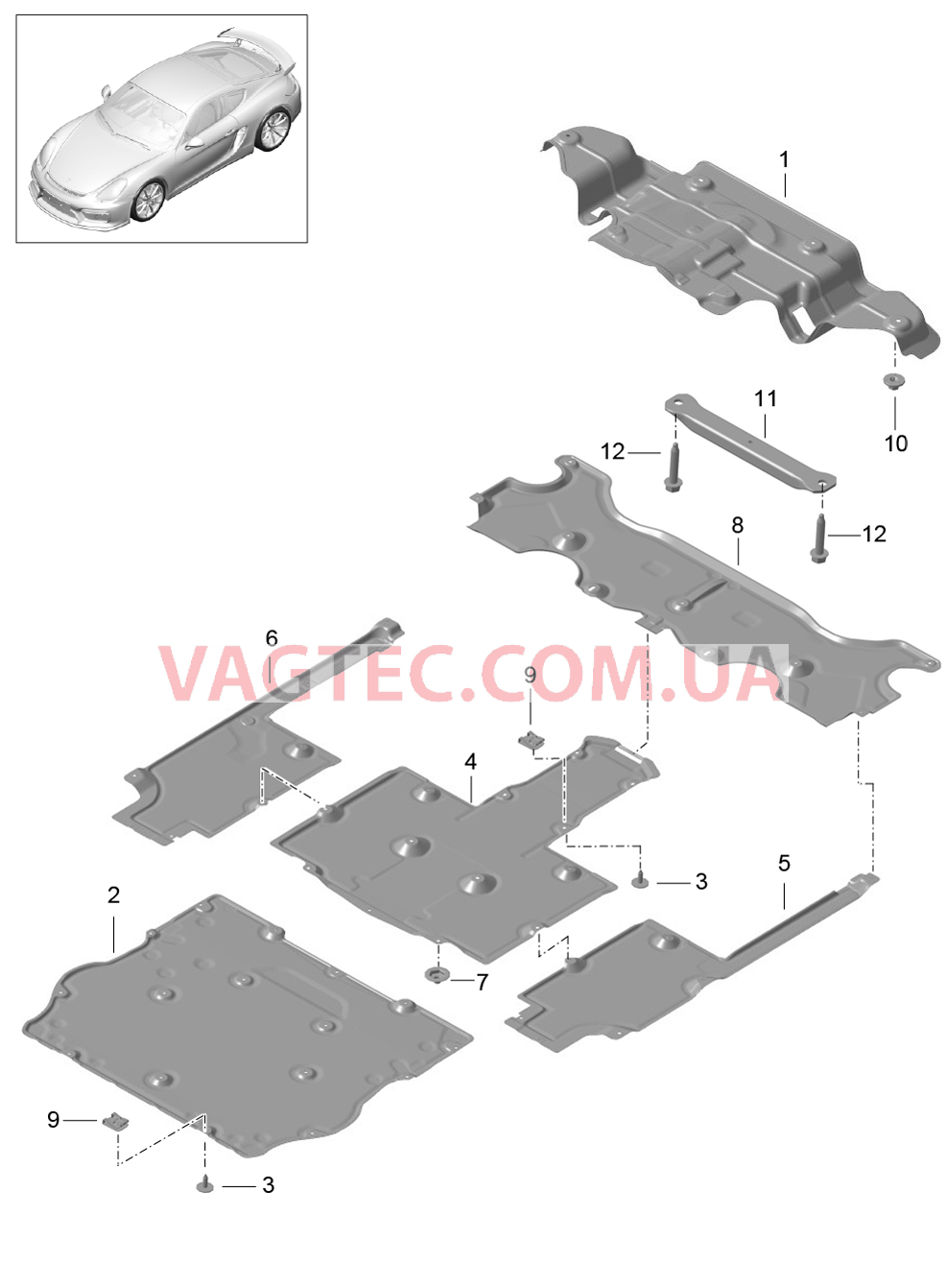 801-070 Днище кузова, VERKLEIDUNG для PORSCHE CaymanGT4 2016-USA