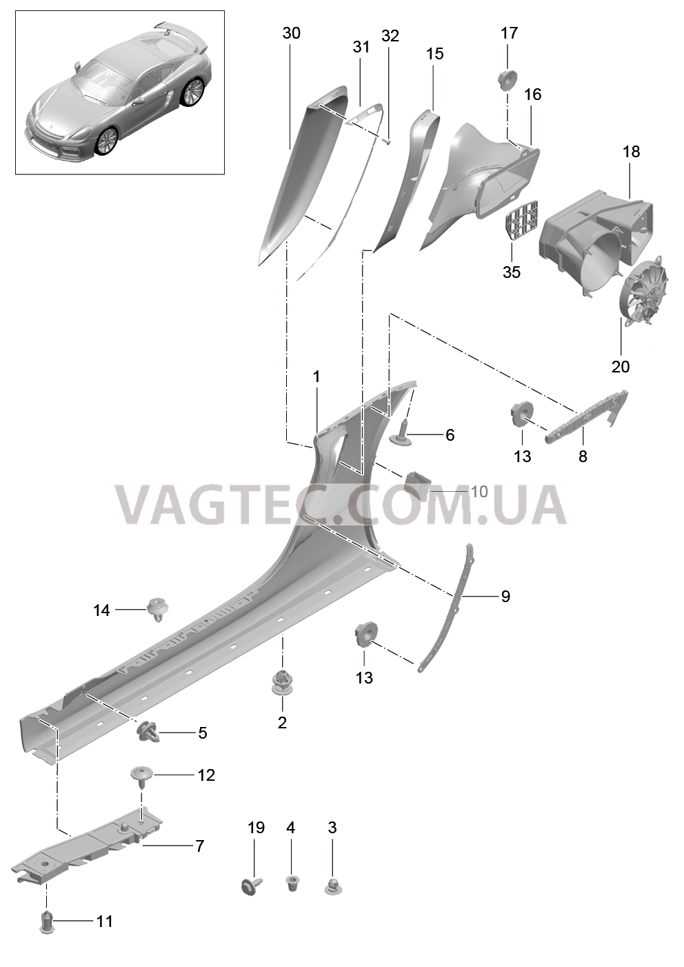 801-090 Накладка на порог, и, Вентиляция, Моторный отсек для PORSCHE CaymanGT4 2016