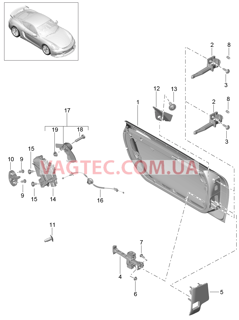 804-000 Структура двери, Встраиваемые детали, Замок двери для PORSCHE CaymanGT4 2016-USA