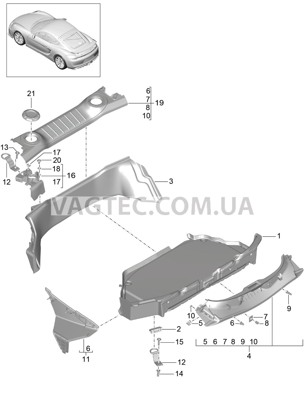 807-005 Багажный отсек, задний для PORSCHE CaymanGT4 2016-USA