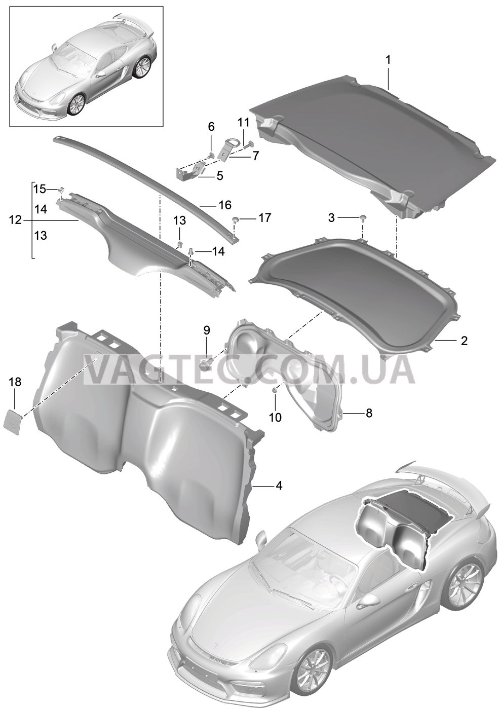 807-025 Обивки, Моторный отсек для PORSCHE CaymanGT4 2016