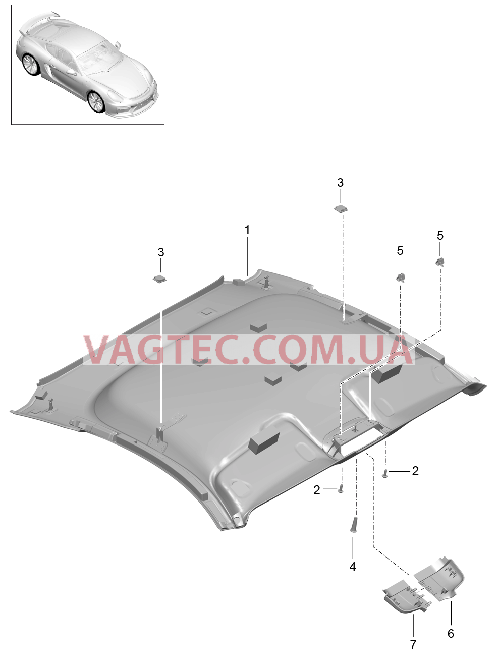 807-040 Обшивка потолка для PORSCHE CaymanGT4 2016-USA