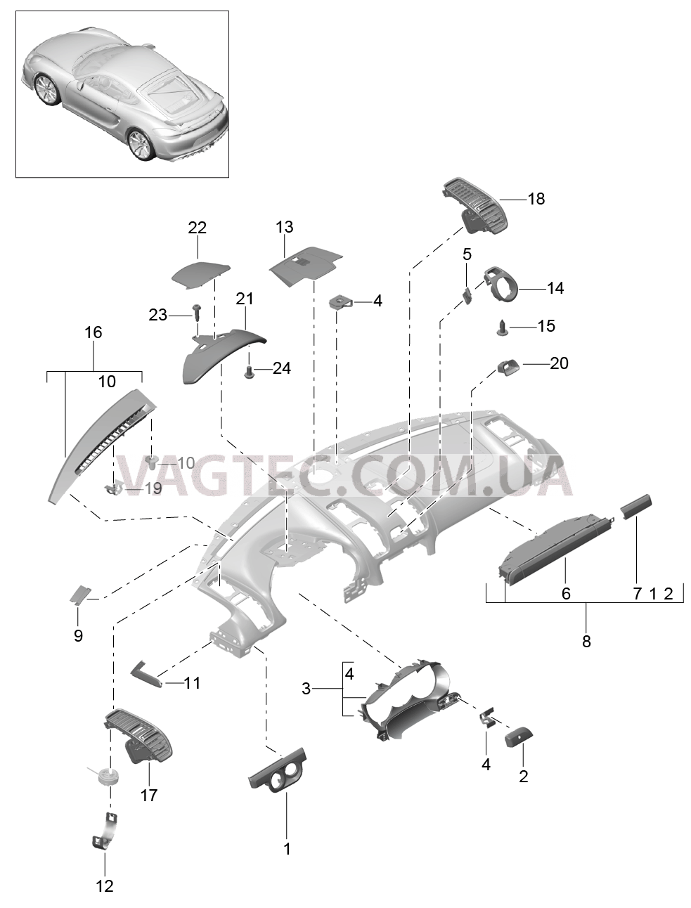 809-005 Детали, Облицовка передней панели, Верхняя часть для PORSCHE CaymanGT4 2016