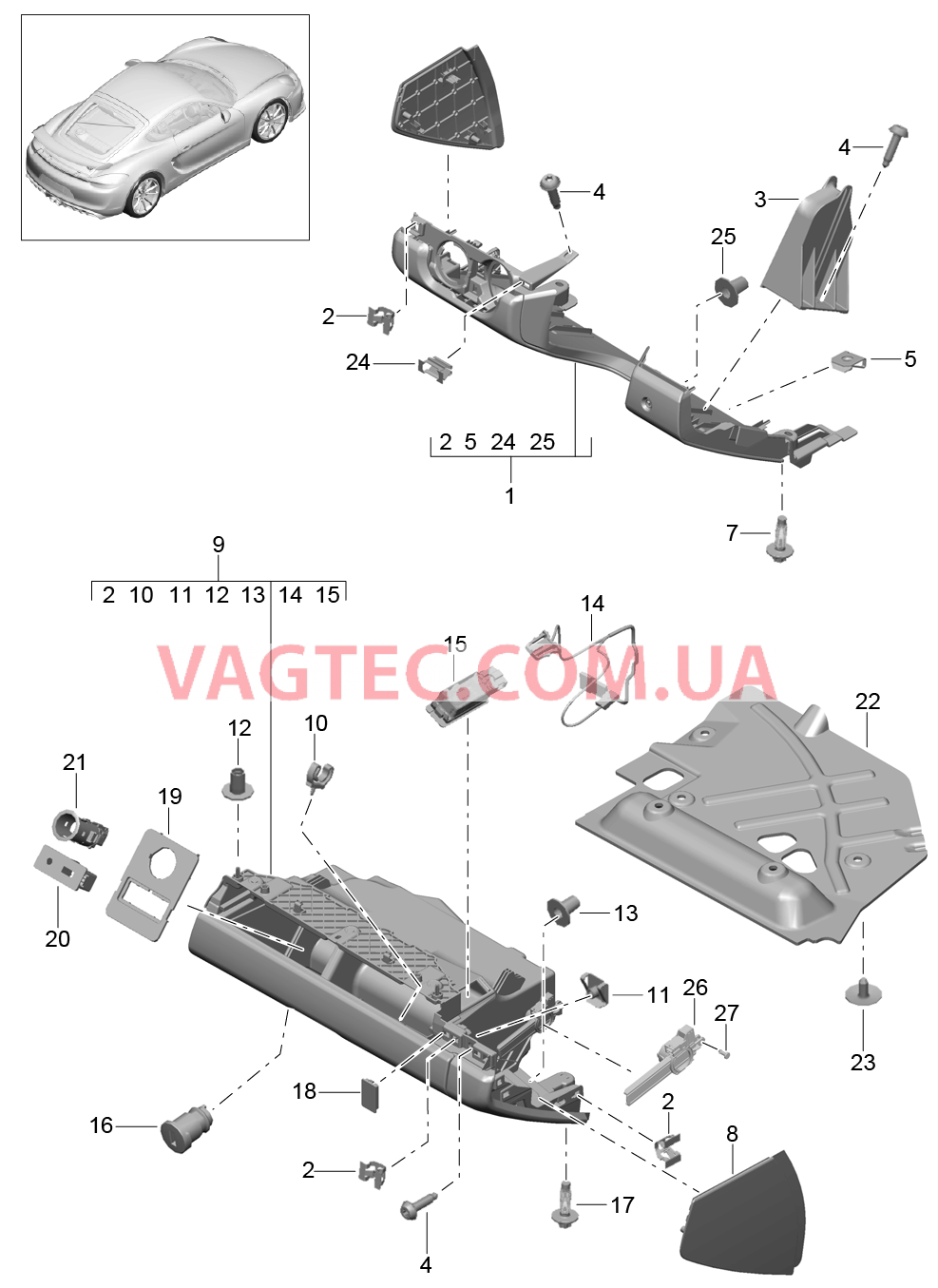 809-010 Перчаточный ящик, и, Обшивка, Сторона водителя для PORSCHE CaymanGT4 2016-USA