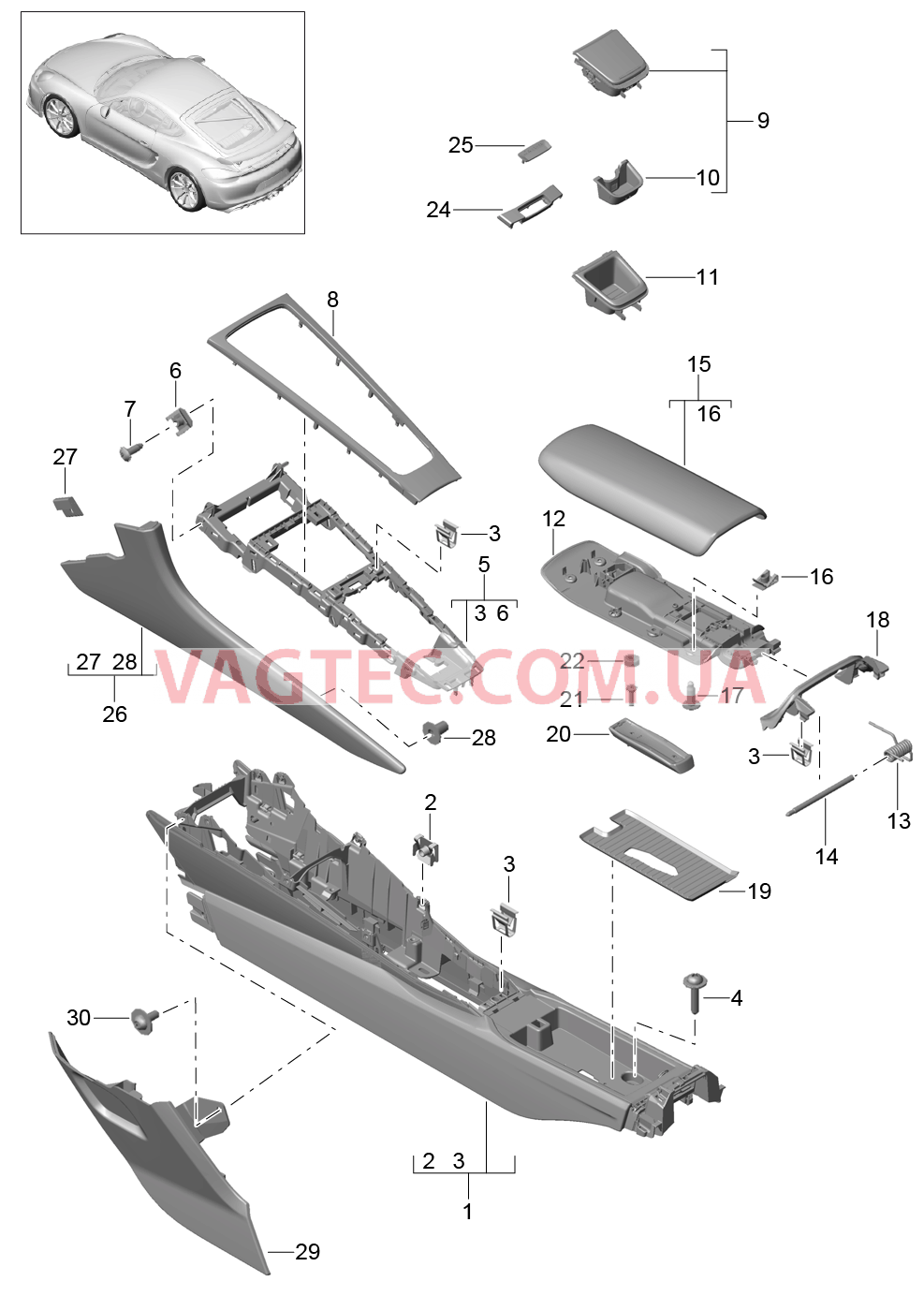 809-020 Центральная консоль для PORSCHE CaymanGT4 2016-USA