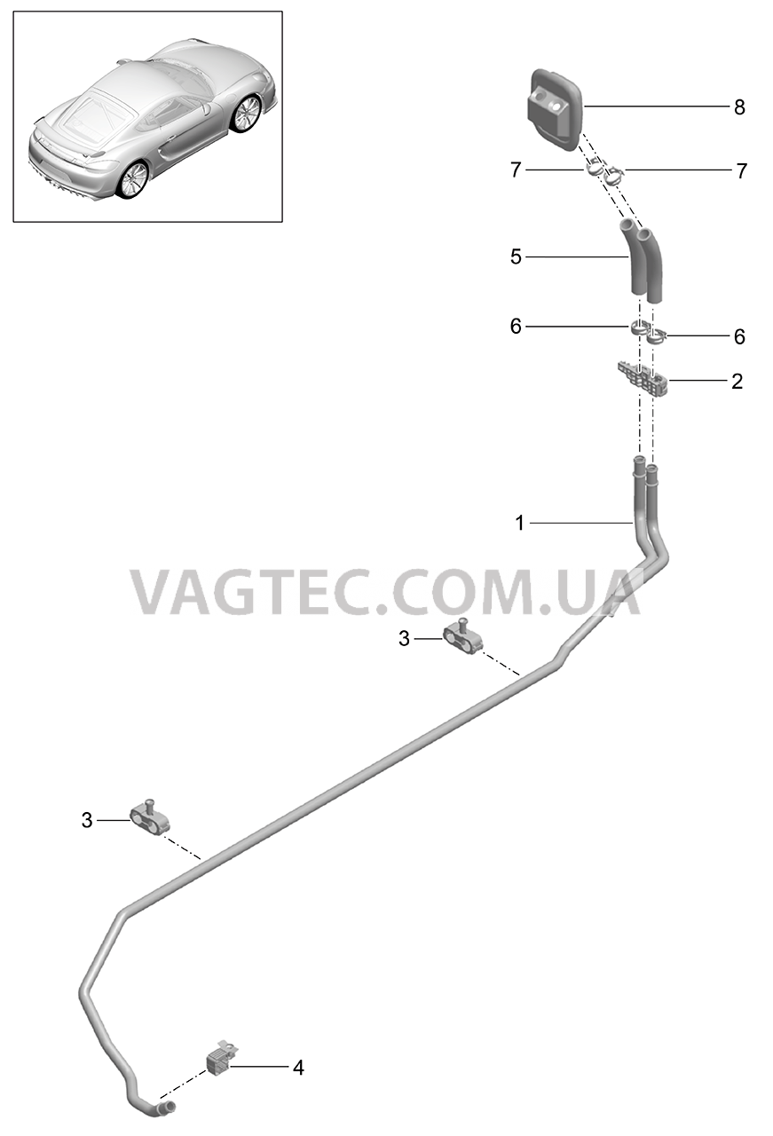 813-000 Обогрев, Подводящий трубопровод, Обратная магистраль для PORSCHE CaymanGT4 2016-USA