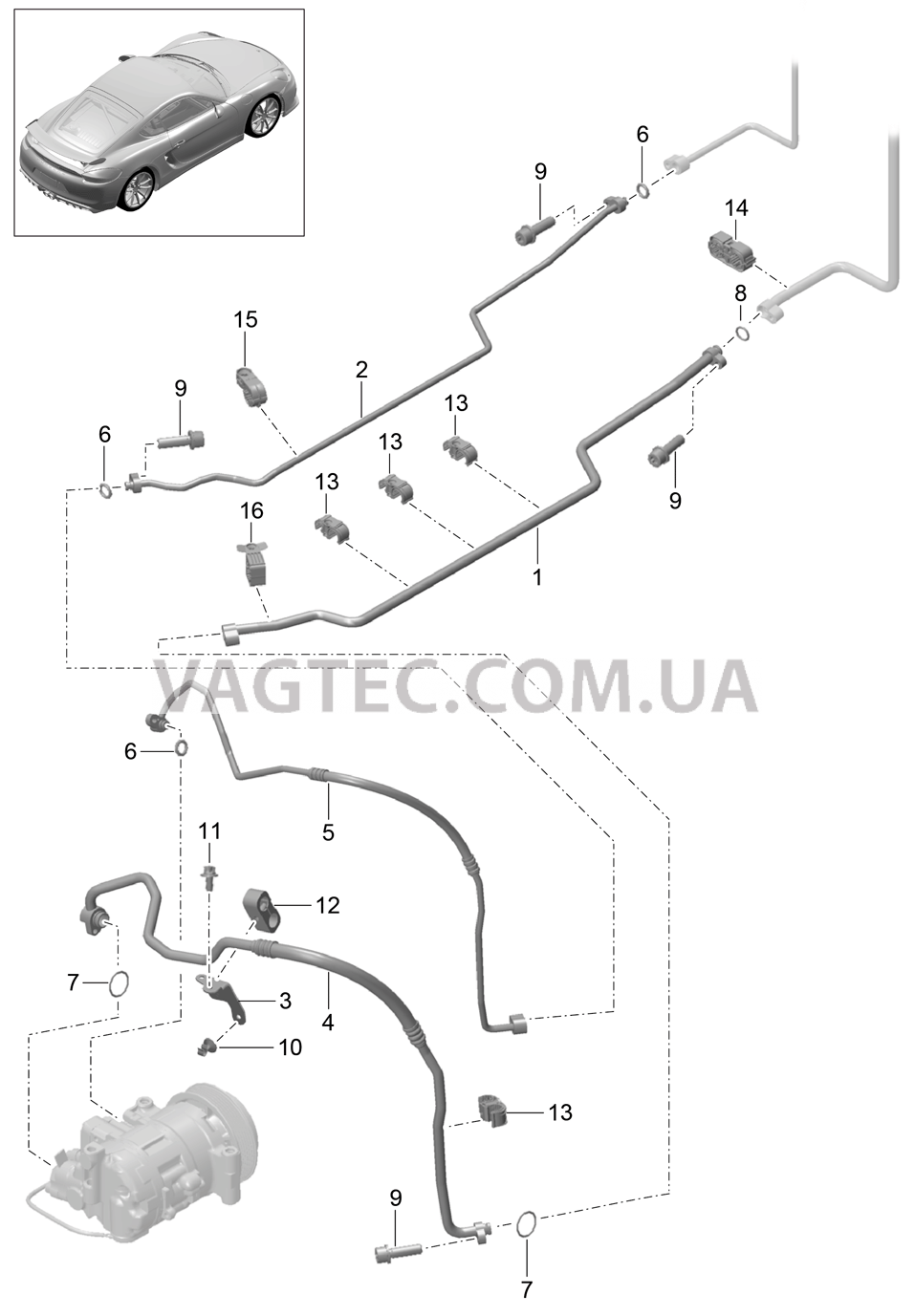 813-025 Циркуляция охлаждающей жидкости, Днище кузова, и, Задняя подвеска для PORSCHE CaymanGT4 2016-USA