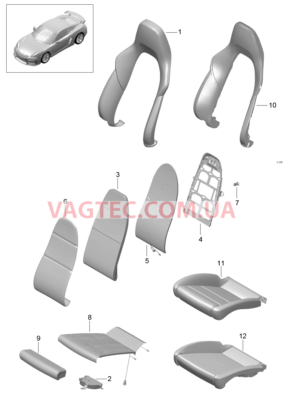 817-017 Пенопласт.комп., Покрытие, Спортивное сиденье PLUS для PORSCHE CaymanGT4 2016