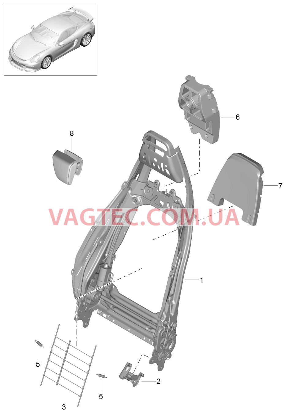 817-021 Каркас спинки, Спортивное сиденье PLUS, Детали для PORSCHE CaymanGT4 2016