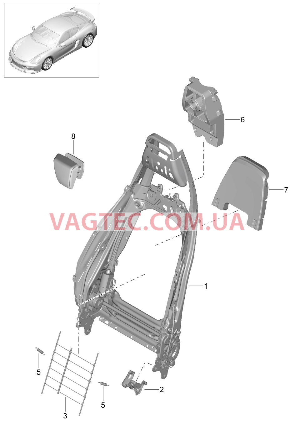 817-021 Каркас спинки, Спортивное сиденье PLUS, Детали для PORSCHE CaymanGT4 2016-USA