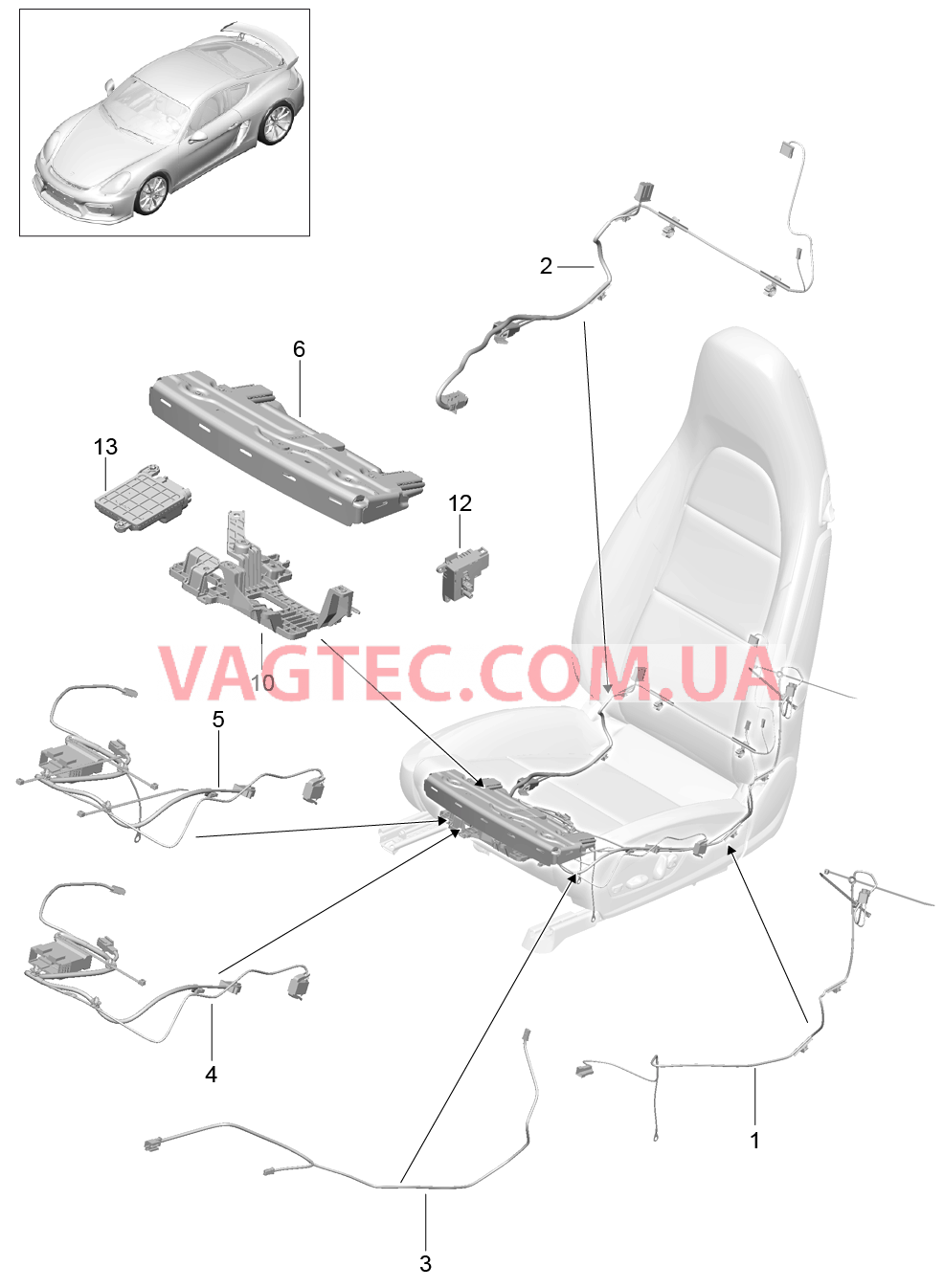 817-025 Жгуты проводов, Выключатель, Блок управления, Электродвигатель, Спортивное сиденье для PORSCHE CaymanGT4 2016