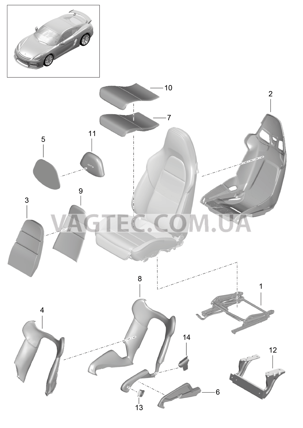 817-060 Ковшеобразное сиденье, Детали для PORSCHE CaymanGT4 2016-USA