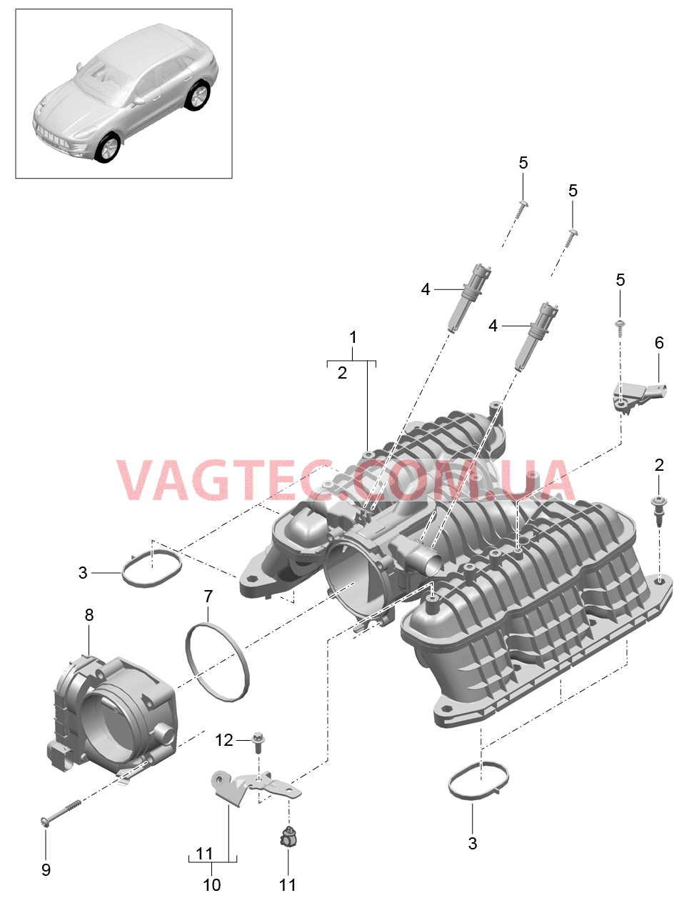 107-060 Впускной коллектор, Патр. дроссел.заслонки
						
						MCT.LA/MA, MDC.NA для PORSCHE Macan 2014-2017USA