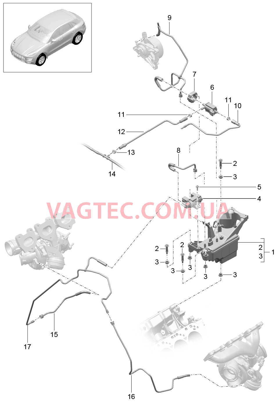 107-083 Зарядка 2, Вакуумный резервуар, Управляющий кабель, Напорная магистраль
						
						MCT.LA/MA, MDC.NA для PORSCHE Macan 2014-2017