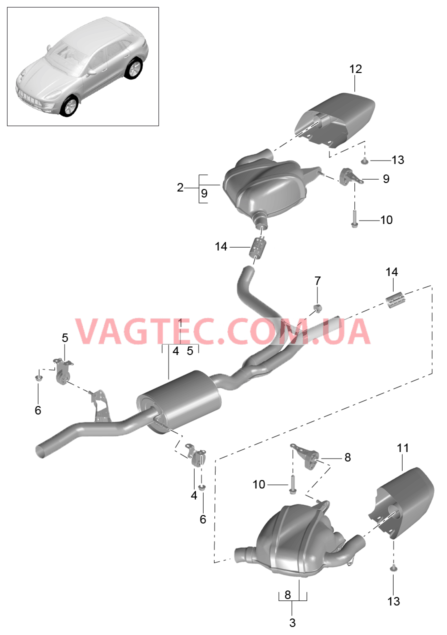 202-060 Выпускная система, Предварительный глушитель, Основной глушитель
						
						MCN.CC, MCY.NA/NB/PA для PORSCHE Macan 2014-2017