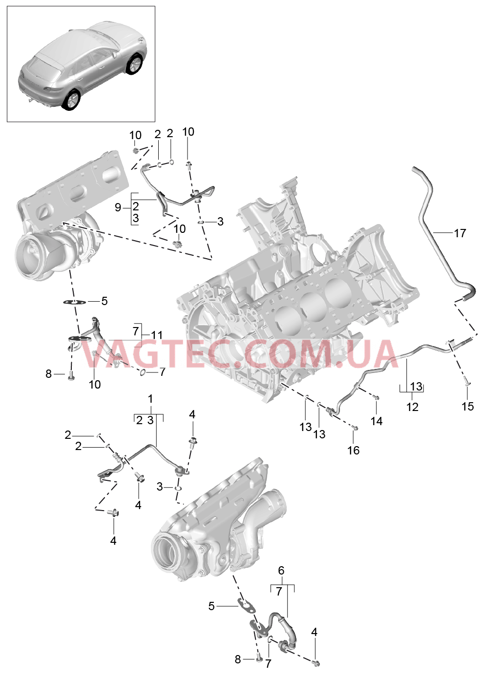 202-070 Масляная магистраль, для, Турбонагнетатель ОГ
						
						MCT.LA/MA, MDC.NA для PORSCHE Macan 2014-2017