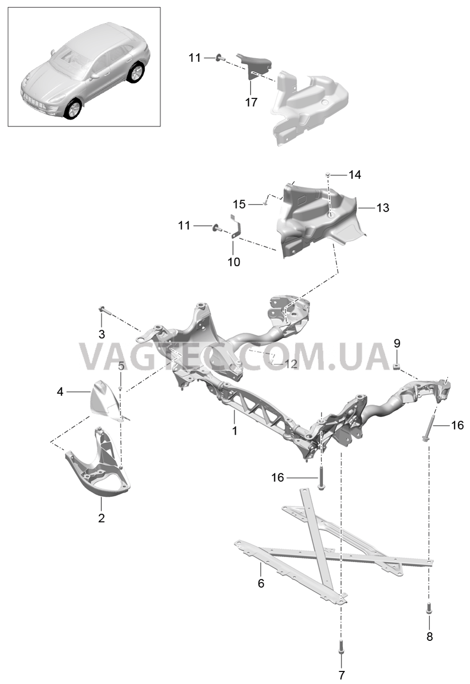 401-000 Дополнительное крепление, Поперечина, Экран для PORSCHE Macan 2014-2017