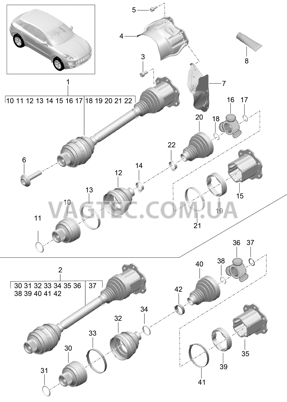 401-020 Шарнирный вал для PORSCHE Macan 2014-2017USA