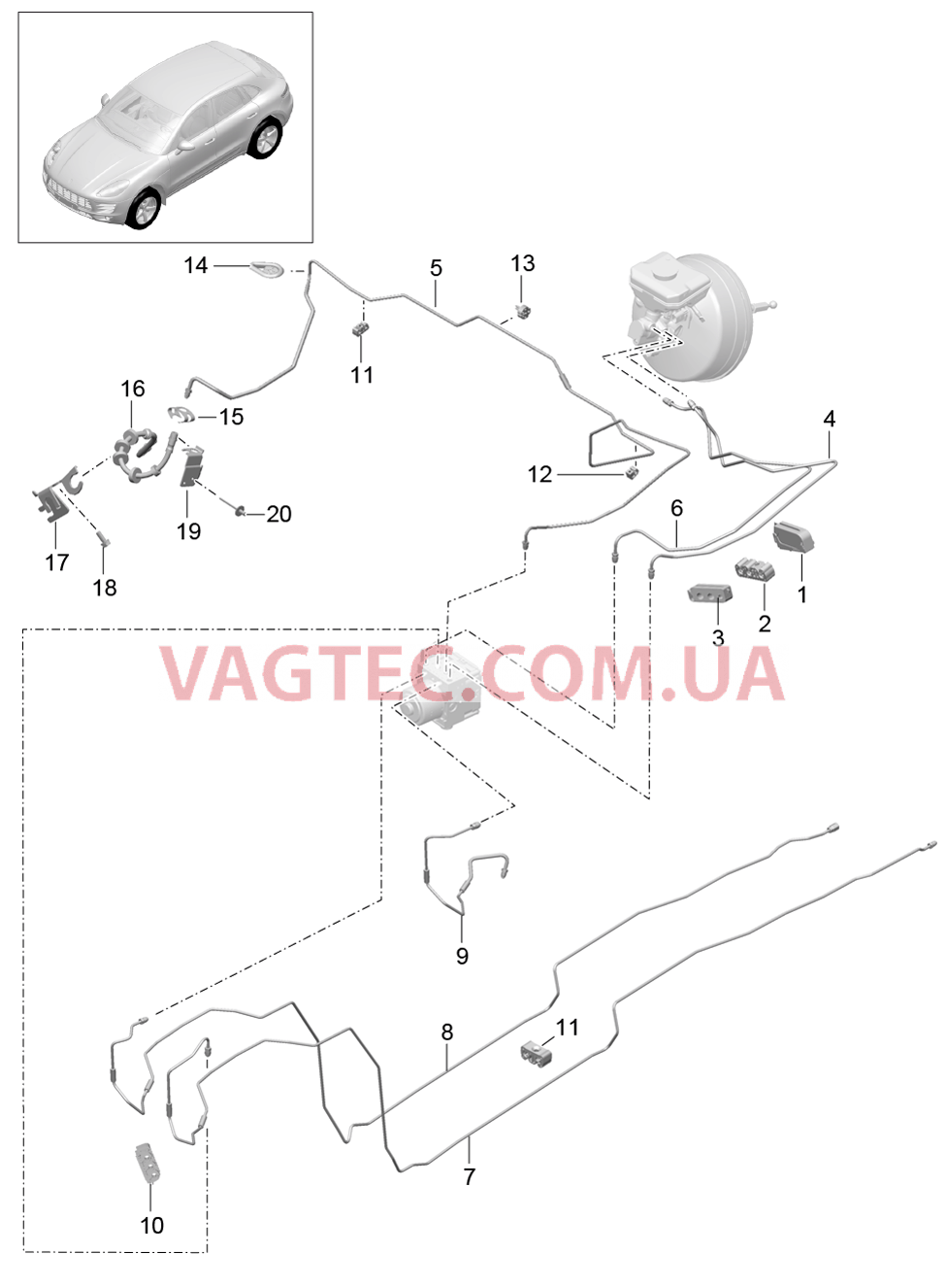 604-005 Тормозные магистрали, Передняя часть кузова, передний для PORSCHE Macan 2014-2017USA