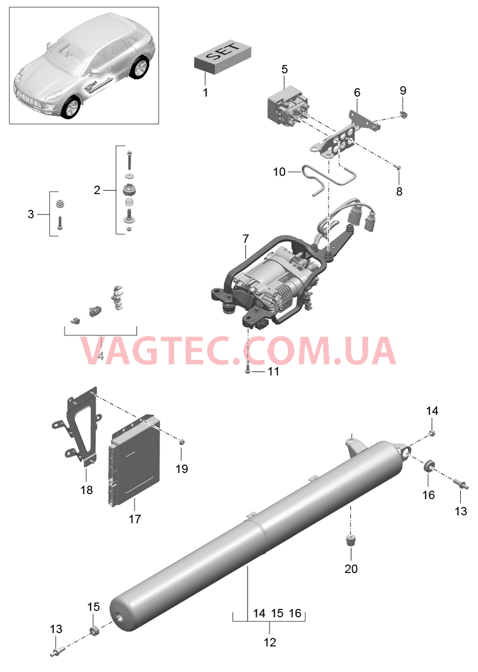 606-000 Регулир. высоты кузова, Компрессор, Накопитель давления, Блок управления
						
						I1BK для PORSCHE Macan 2014-2017USA