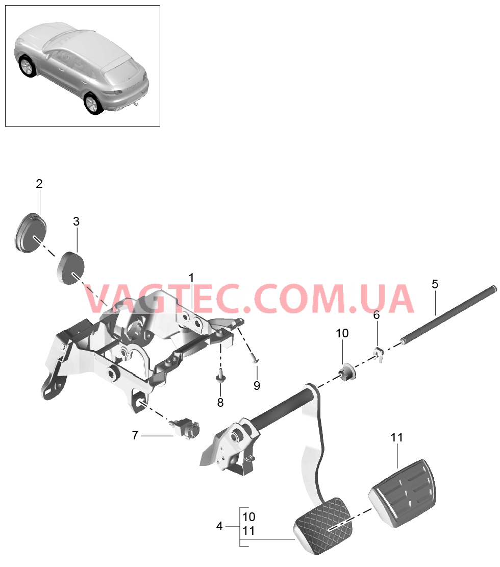 702-000 Педальный механизм для PORSCHE Macan 2014-2017