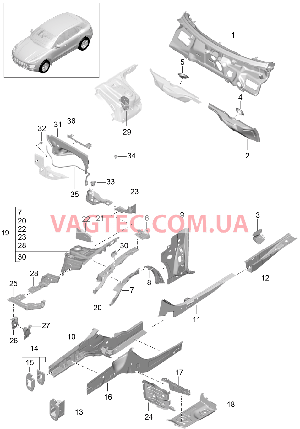 801-010 Передняя часть кузова, Отдельные детали для PORSCHE Macan 2014-2017USA