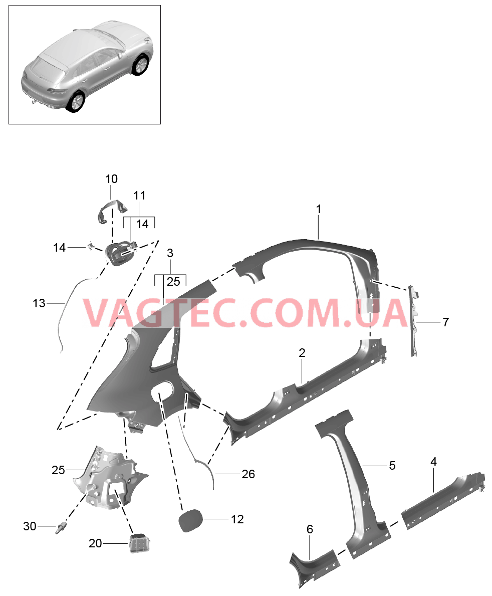 801-055 Боковая часть, внешний для PORSCHE Macan 2014-2017