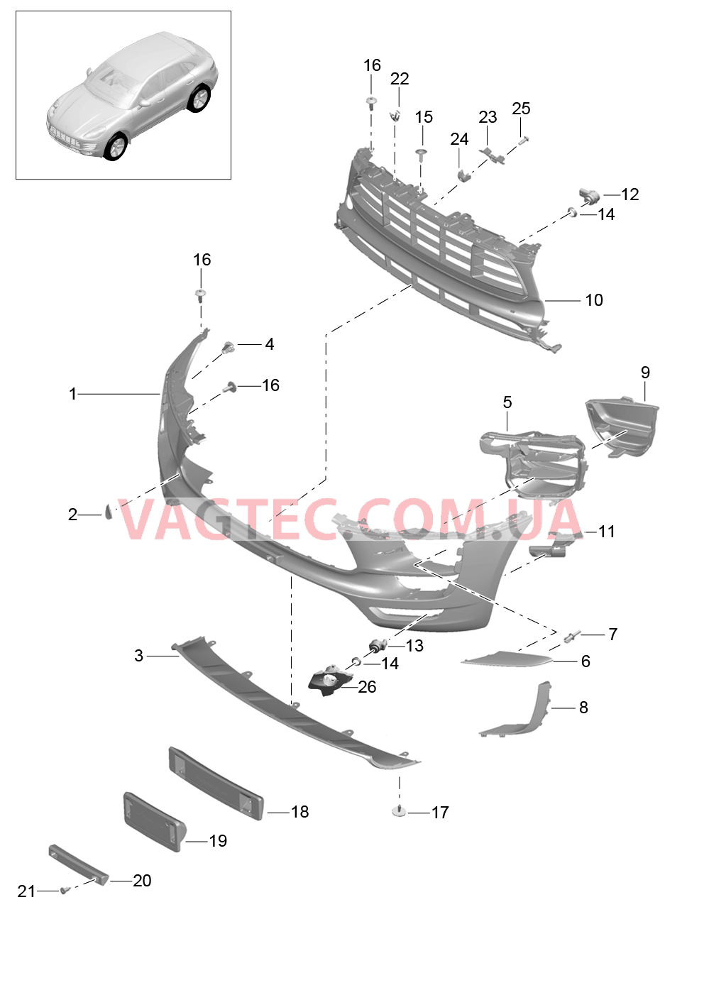 802-002 Бампер, передний, GTS, и, Пакет SPORT DESIGN
						
						I2D1/2D2/2D5, I2D6 для PORSCHE Macan 2014-2017