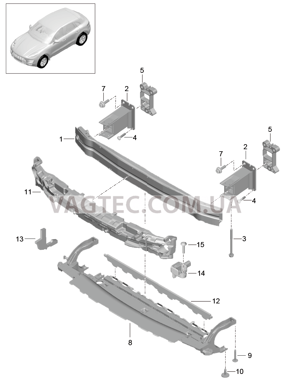 802-007 Кронштейн бампера, передний для PORSCHE Macan 2014-2017