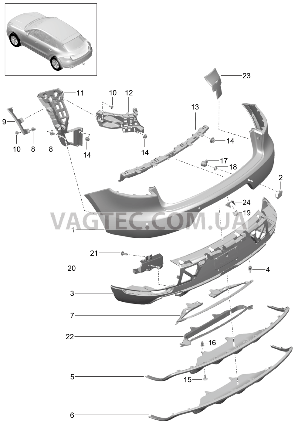 802-020 Бампер, задний
						
						-I2D1/-I2D2, -I2D5/-I2D6 для PORSCHE Macan 2014-2017USA