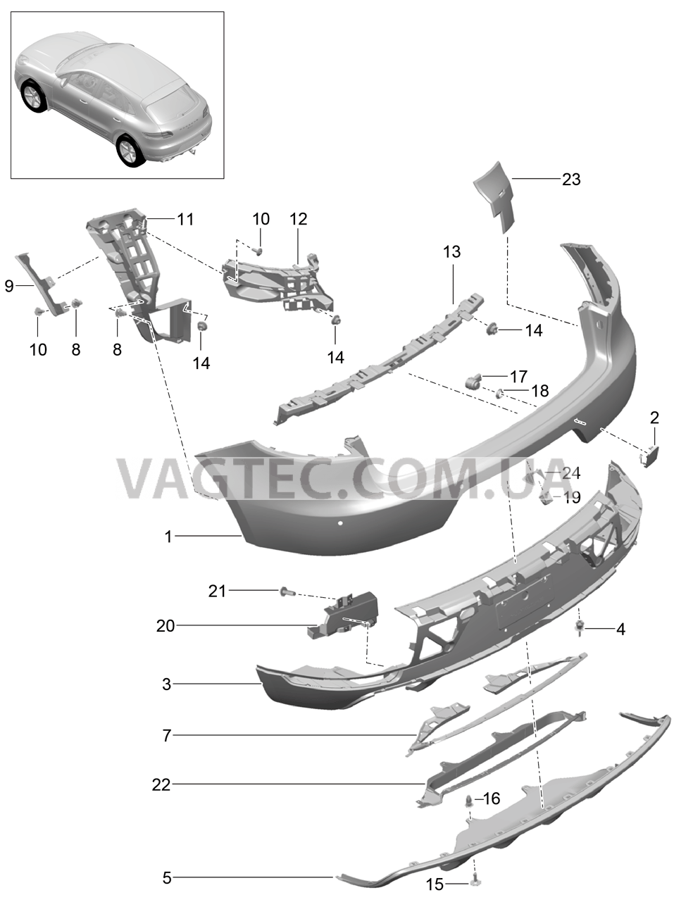 802-021 Бампер, задний, Пакет SPORT DESIGN, и, GTS
						
						I2D1/2D2/2D5, I2D6 для PORSCHE Macan 2014-2017USA